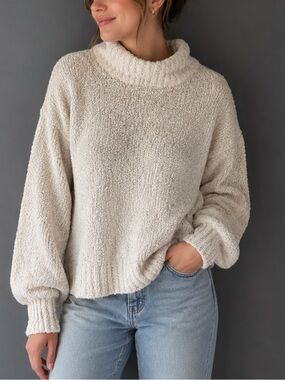 InWear Wiona Pullover Sweater XS Cream Bouclé Turtleneck Wool Made in Italy